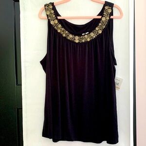 Relativity Black Tank Top with Gold Embellishments. Size 2X. New with tags